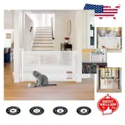 Space-Saving 108" Retractable Baby Gate with Cat Door for Pets - White PVC Mesh