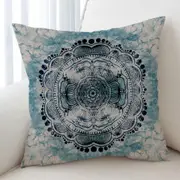 Black Royal Mandala on Dark Blue Rock Cushion Cover