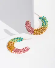 Multi Colour Crystal Around Hoop Earrings