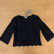 Women's Diane Von Furstenburg Sz 8 Krishna Top Black Lace Flutter Sleeve NWT New