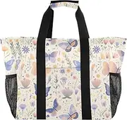 [sanluoli] Large Tote Bag Foldable Tote Bag For Beach With Pockets with Handles Laundry Bag Travel, Butterfly Spring Fresh Flowers, 1 size