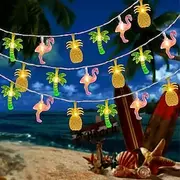 Summer Tropical Beach Hawaii String Lights 3m 20LEDs Cactus Flamingo Bromeliad Palm Tree Fairy Lights Battery Operated for Tropical Pool Beach Party Holiday De