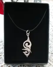 Handmade Sterling SILVER Tribal 'S' PENDANT + LEATHER CORD NECKLACE