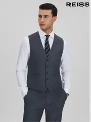 Reiss Airforce Blue Humble Slim Fit Single Breasted Wool Waistcoat (K99793) | $350