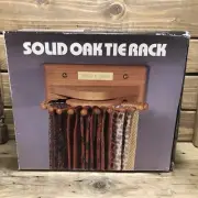 Solid Oak Tie Rack Brass Plate Spinning NIB 1992 Vintage