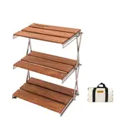 Outdoor Camping Cups Bowls Folding Storage Rack Wooden Three-tier Storage Bracket Picnic BBQ Tableware Cookware Storage Rack Campsite Tools Shelf