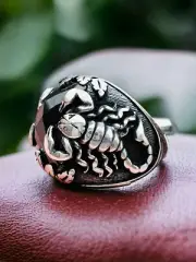 Solid 925 Sterling Silver Black Onyx Cut Gemstone Designer Scorpion Mens Ring