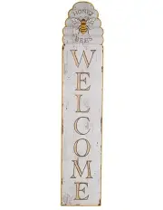 [Willow & Silk] Honey Bees Welcome 120cm Wall Sign in Distressed White/Yellow