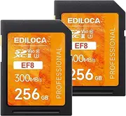 SD Card 256GB, V60 Memory Card up to 300MB/s Read, 160MB/s Write, UHS-II, Class 10, U3, Ideal SD Card for Professional 4K/6K Video and Photography, Shockproof & Waterproof (EF8 2PCS)