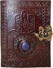 OVERDOSE HAMSA HAND EMBOSSED with STONE Journal Notebook - Handmade Antique Sketchbook - Drawing Notebook - Size 5 x 7 inches | 12 x 17 cm | A6
