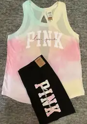 Victoria's Secret Pink Tie Dye Open Back Tank Top + Bike Shorts Set Sunset L NWT