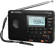 Retekess V115 Digital Radio AM FM, Portable Shortwave Radios, Rechargeable Digital Tuner and Presets, Support Micro SD and AUX Record, Bass Speaker Black