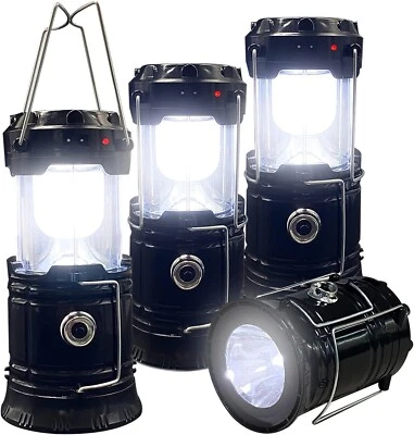 4PACK Solar Portable LED Camping Lantern Rechargeable Flashlight USB Collapsible