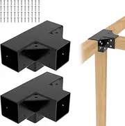 Pergola Kit 4x4(Inner 3.64"x3.64"), 4-Way Pergola Brackets 2 Pc- Right Angle Elevated Wood Stand Kit -DIY Woodworks Gazebo Brackets Hardware Kit for Outdoor Wood Beams Posts Sunroom Carport Cabin