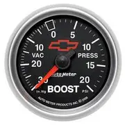 Autometer GM Chevy Bowtie Boost/Vacuum Gauge Black Face Mechanical - 30 inHg/30 PSI, 2 1/16 Inch, AU3607-00406