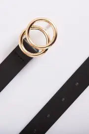 Brooklyn Belt in Black With Double Gold Ring Buckle one size