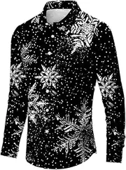 [Generic] Shirts Big and Tall Winter and Christmas 3D Printing Comfortable Fashion Personality Versatile Leisure Full Print Button Down Long Sleeved Shirt Slim Top