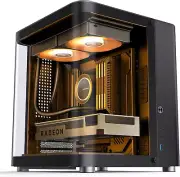 TK-1 Black Micro ATX Mini Tower Computer CASE, Hyperboloid Glass Design, Separat