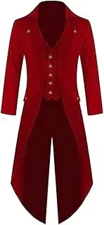 [Bofu] Men 18th Century Gothic Steampunk Medieval Tuxedo Jacket Trench Coat Tailcoat Red