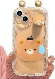 Korean Cute 3D Bear Frog Rabbit Ear Soft Silicone Phone Case for iPhone 14 15 Pro Max 13 12 Pro 11 X 8 Plus Cartoon Clear Cover (Color : B, Size : for iPhone 15)
