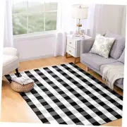 Buffalo Plaid Rug 5 x 7 ft Black and White Checkered Area Rug Cotton Hand