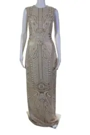 Badgley Mischka Couture Womens Metallic Deco Fabrc Dpr Bck Gown Gold Size 0