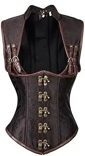 [SWEPER] Women'S Bustier Corset Top - Black Brocade Gothic Corset Underbust Jacket Vest S-6Xl Corsets And Bustiers Strap Bustier Steampunk Retro Corselet,Brown,L