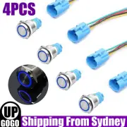 4pcs 16mm 12V Car LED Light Angel Eye Metal Push Button Switch & Socket Wire AUS
