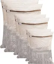 Klmnop 6 Pcs Mesh Laundry Bags, Cotton Laundry Bag with Premium Zipper, Laundry Bags Mesh Wash Bags for Bra, Shirt, Sock, Plush Toy(Beige)