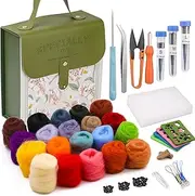Mayboos Needle Felting Kit, Wool Roving 20 Colors Set, Wool Felting Kit Felt Molds with Portable Storage Box for DIY Craft Home Decoration Gift (Green Bag)