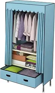 Canvas Wardrobe, Portable Wardrobe Shelves with Hanging Rail, Shelves, and Drawers, Fabric Clothes Closet Storage Organizer for Bedroom,Blue-83x45x168cm