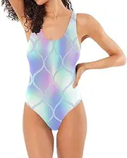 [RPLIFE] Soft Lattice Pastel Women's Bathing Suits One-Piece, Low Back Bathing Suits for Women Petite Swimsuits for Women
