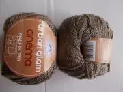 DMC Urban Glam Cinema wool blend ribbon yarn, tan, lot of 2 (49 yds each)