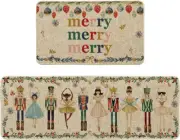 Watercolor Nutcrackers Merry Christmas Decorative Kitchen Mats Set of 2, Home Pa