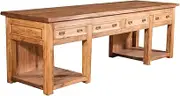 Country-Style Solid Lime Wood, Natural Finish W300xDP90xH97 cm Sized Peninsula Unit. Made in Italy