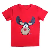 New Kids Christmas Xmas T Shirt Tee Tops 100% Cotton Boys Girls Gift Red White - Reindeer (Red)