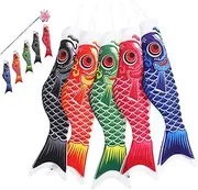 Garneck 5pcs Japanese Koinobori Carp Flags Durable Satin Windsock for Home Party Decoration Hanging Flags for Outdoor Use