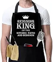 Funny Black Aprons for Men and Women with 3 Pockets - Birthday, Christmas, Thanksgiving Gifts for Mom, Dad, Husband, Wife - Miracu Kitchen Chef Cooking Grilling BBQ Baking Apron