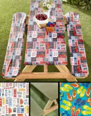 3 Pc Fitted 72" Picnic Table & Bench Seat Cover Set Elastic Fit Vinyl Tablecloth