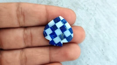 ace spade lapis lazuli and mother of pearl checker gemstone cabochon for jewelry