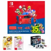Nintendo Switch Mario Red & Blue Console Peach/Mario Amiibos StarLink BUNDLE✨️