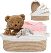 5-Piece Rectangle Storage Basket Set, Cotton Rope Woven Baskets Bins with Handles for Montessori, Baby Nursery, Dog Toy Baskets, Cat Toy Box, Bathroom Organization Bin (Rectangle, Brown)