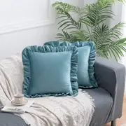 Pack of 2 Velvet Throw Pillow Covers with Ruffle, for Couch Sofa Living Room Decor(Inserts + Pillow Covers)- Aqua Green