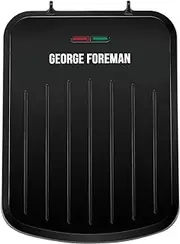 George Foreman Small Electric Fit Grill [Non stick, Healthy, Griddle, Toastie, Hot plate, Panini, BBQ, Energy saving, Vertical storage, Easy clean, Drip tray, Ready to cook light] Black, 760W 25800