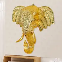 在飛比找樂天市場購物網優惠-泰國木質金色大象頭壁掛東南亞軟裝飾品創意客廳臥室過道墻面壁飾