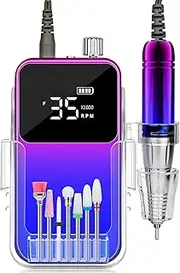 Ecagewill Professional Nail Drill 35000RPM Rechargeable Electric Nail Drill Machine Nail E File with 12 Drill Bits, 36pcs Sanding Bands for Manicure Salon Home User