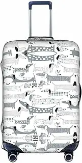 [Pvinnk] Cute Dachshund Dog Print Protective Luggage Cover Elastic Washable Suitcase Protector Travel Gear Protector, White, Large