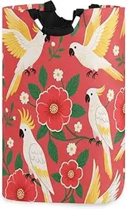 White Golden Parrot with Red Flowers laundry baskets, and waterproof dirty clothes hamper with sturdy handle bins craft blankets for closet nursery sheet