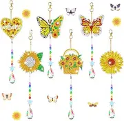 6Pcs Diamond Painting, 5D Sunflower Wind Chimes, Double Sided DIY Diamond Painting Wind Chime Paint by Serial Number, Diamond Painting Hanging Ornaments Kits for Adults Kids Home