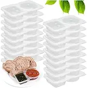 Wanfoou 20 PCS Double Compartment Condiment Container With Lids - Reusable Snack and Sauce Containers Pack